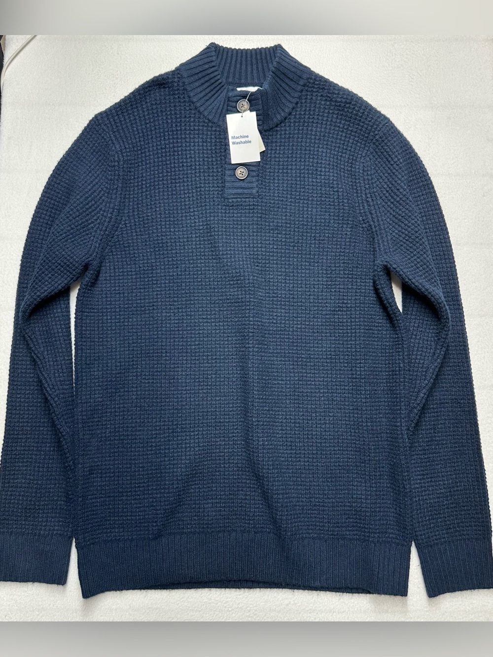 Old Navy Men’s Large Tall Navy Blue Waffle Knit Mock Neck Button Sweater L Tall